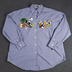 Vintage Disney Store Embroidered Button Up Shirt Mickey & Friends Blue Large - Picture 1 of 11