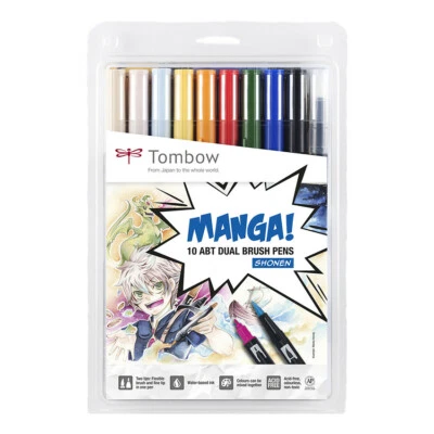 ** NEW Tombow Dual Brush Pen Art Markers -- Manga Shonen (10-pack) - Image 1 of 2