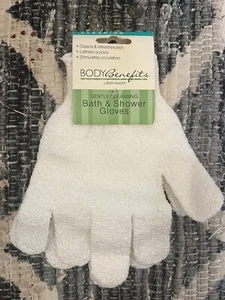 NEW! White Body Benefits by Body Image Gentle Cleansing  Bath & Shower Gloves - Picture 1 of 4