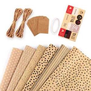 Kraft Gift Wrapping Set Incl. Paper Labels Tags Stickers Tape Spots & Hearts