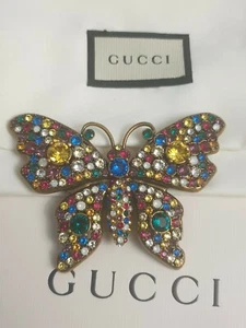 Authentische neue Gucci Antik Goldfarben Metall Schmetterling Multicolor Strass Brosche - Bild 1 von 11