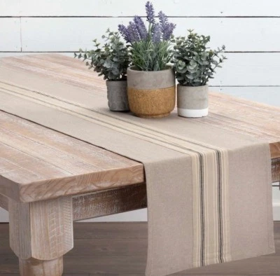Farmhouse Table Runner Textured Cotton Chambray Grain Sack Stripes Sawyer Mill - Image 1 of 4