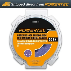 POWERTEC 5-Inch Hook and Loop Sanding Disc, Assorted Grits Zirconia Sandpaper - Picture 1 of 8