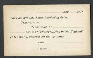 DATED 1910 PC NY THE PHOTOGRAPHIC TIMES PUB ASSOC FOR PERIODICALS UNPOSTED - Picture 1 of 1