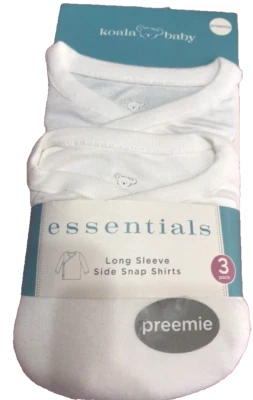 Koala Baby Essentials Preemie Side Snap White Shirts Long Sleeve-1pk of 3pcs-NEW - Image 1 of 3