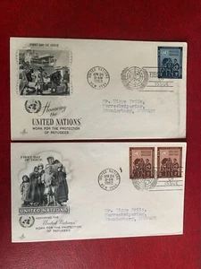 UN NEW YORK 1953 FDC x 2 ART CRAFT PROTECTION FOR REFUGEES - Picture 1 of 2