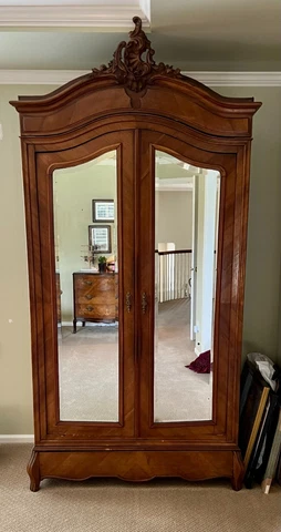 Antique 19th Century French Louis XV Walnut Armoire with Original Mirrors Cover
