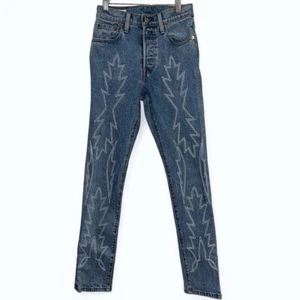 Levi's 501 Del Norte Embroidered Flame High Waist Skinny Jeans Size 24 Cowboy - Picture 1 of 7
