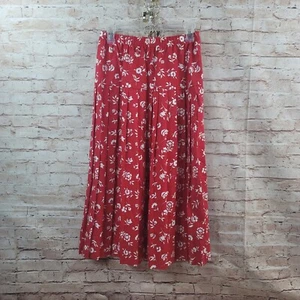 Vintage Worthington Women Skirt 8 Red Floral Midi Cottage Core Pleated Boho Core - Picture 1 of 9