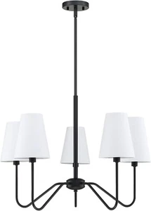 Dolaimi House 5 Light Linear Chandelier Lighting Fixture Black with White Linen - Picture 1 of 3