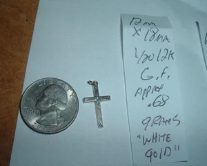 RARE 12K WHITE GOLD FILLED 12MM BY 18MM Pendant Charm CROSS VINTAGE ESTATE FIND - Picture 1 of 6