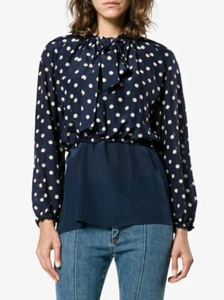 Balenciaga Schluppen-Bluse Blau Weiß Seide Polka-Dot Silk Blouse Blue 34 XS - Bild 1 von 9