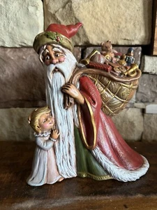 De colección Pintado a Mano Cerámica Viejo Mundo Renacimiento Papá Noel con Molde Niña Guarda - Imagen 1 de 9