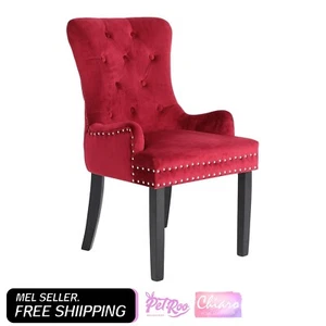 La Bella French Provincial Dining Chair Ring Studded Lisse Velvet Rubberwood - B - Picture 1 of 13