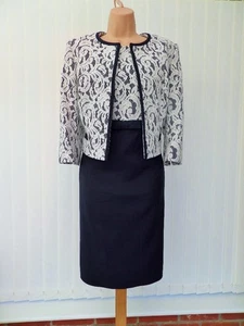 PHASE EIGHT MATILDE NAVY CREAM LACE PENCIL MIDI DRESS JACKET SET 18 ONCE £280 - Picture 1 of 20