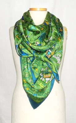 Mantón de seda de verano Hermes GM "Lalbhai" 140 cm verde-motivo de cultura india múltiple Foto 1 de 4