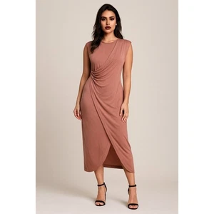 379. Topshop asymmetrisches drapiertes Midikleid in zartem Mauve Rosa - Bild 1 von 8