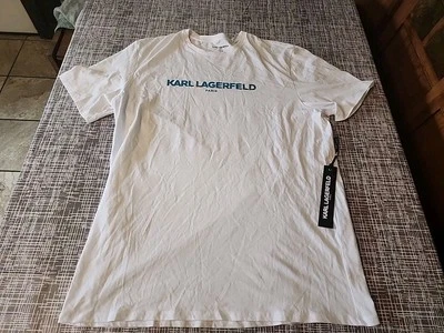 NWT $49 MENS KARL LAGERFELD White Men's T-Shirt Teal Logomark on Chest LARGE - Image 1 of 3