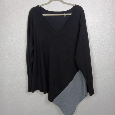 Verve Ami Top Size 3X Black Gray Asymmetric V-neck Pullover Sweater Womens - Image 1 of 4