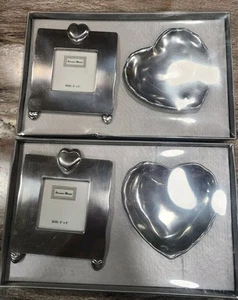 Vintage Lot Of 2 3x3 Picture Frame And Trunket Heart Shaped Dish New - Picture 1 of 4