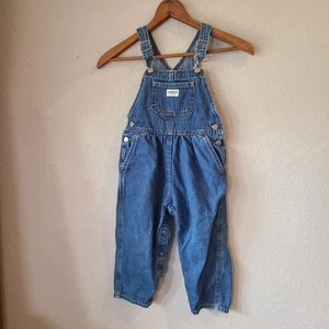 Salopette vintage OshKosh rare étiquette blanche enfant 4T denim jeans jambes à pression - Photo 1/8