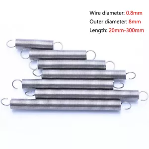 0.8x8x20mm to 0.8x8x300mm 304 Stainless Steel Big Small Tension Springs 8mm OD - Picture 1 of 7