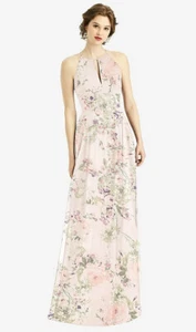 After Six 1502....Keyhole Halter Chiffon Maxi Dress...Blush Garden...Size 16 - Picture 1 of 6