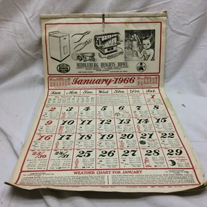 Calendario de pared publicitario vintage '66 Middleburg Heights hardware Cleveland Ohio - Imagen 1 de 7