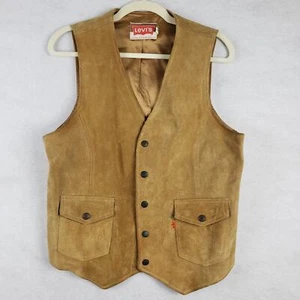Vintage Levi's Men's Size M Suede Leather Vest Tan Orange Tab Western Cowboy 70s - Picture 1 of 8