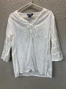 CAMISETA Top Marca MLNY 100% Algodón Tinte Asimétrico Bordado Talla Grande - Imagen 1 de 4