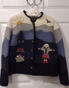 Giesswein Austria gekochte Wolle Applikation Kind Lamm Bäume Blumen Jacke Größe M - Bild 1 von 9