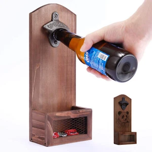 Vintage-Flaschenöffner aus Holz, Flaschenöffner mit Kappenfänger für Lasergravur - Bild 1 von 7