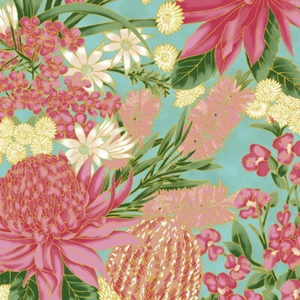 Quilting Patchwork Sewing Fabric Australian Floral Teal 50x55cm FQ - Picture 1 of 2
