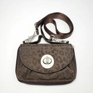Baggallini Small Brown Leopard Nylon Crossbody Shoulder Travel Bag Turn Lock - Picture 1 of 17