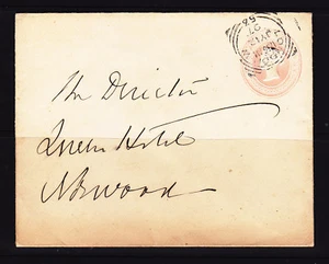 POSTMARK GB: LONDON W. "53" SQUARED CIRCLE, ON 1d QV EMBOSED COVER - Foto 1 di 1