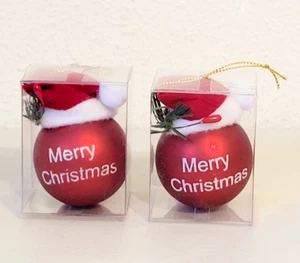 2 Albertson's Merry Christmas Santa Hat Red Balls Ornaments 1.97" NIB - Picture 1 of 6