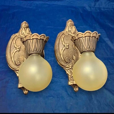 Par de apliques antiguos Riddle Art Deco acabado policromado 92E Foto 1 de 4