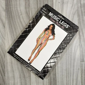 Music Legs Rainbow Fishnet Two-Piece Set, Crop Top & Leggings, One Size - Picture 1 of 2