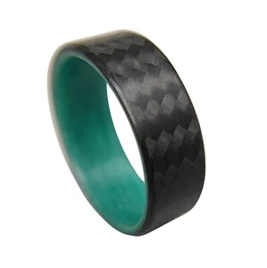 Carbon Fiber Twill Teal Glow Ring-Made in USA- sizes 4-16 - Picture 1 of 9