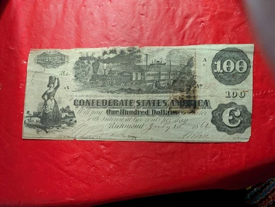 $100 1862 Confederate T-39 Milkmaid + Locomotive Straight Steam Train~Richmond - Image 1 of 4