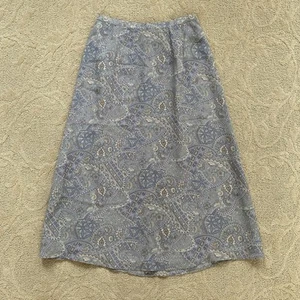 Maxi gonna Talbots taglia 10 Petite blu grigio tortora paisley 100% seta vintage - Foto 1 di 8