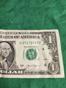 $1 2013 Rare Repeater Quads Trinary Note D37-17-37-17 Fancy Serial Number - Picture 1 of 3