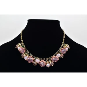 Vintage Kristall Blume Anhänger Halskette Rosa Gold Grün Floral Frühling Y2K BinBL - Bild 1 von 12