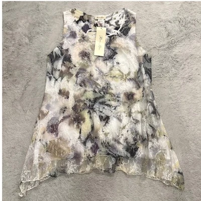 NUEVO Camiseta sin mangas Brittany Blair floral con superposición de encaje para mujer M asimétrica Fairy Grunge Foto 1 de 4