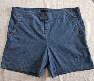 Pantalones cortos para mujer The Limited azul cambray bolsillos con botones 100 % algodón talla 16 Foto 1 de 4