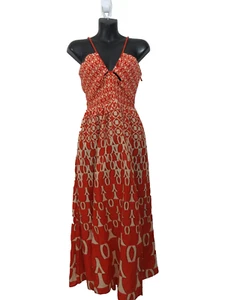 Anthropologie Size XS Smocked Dress Midi Length Slits Scoop Neck in Mango NEW - Picture 1 of 7