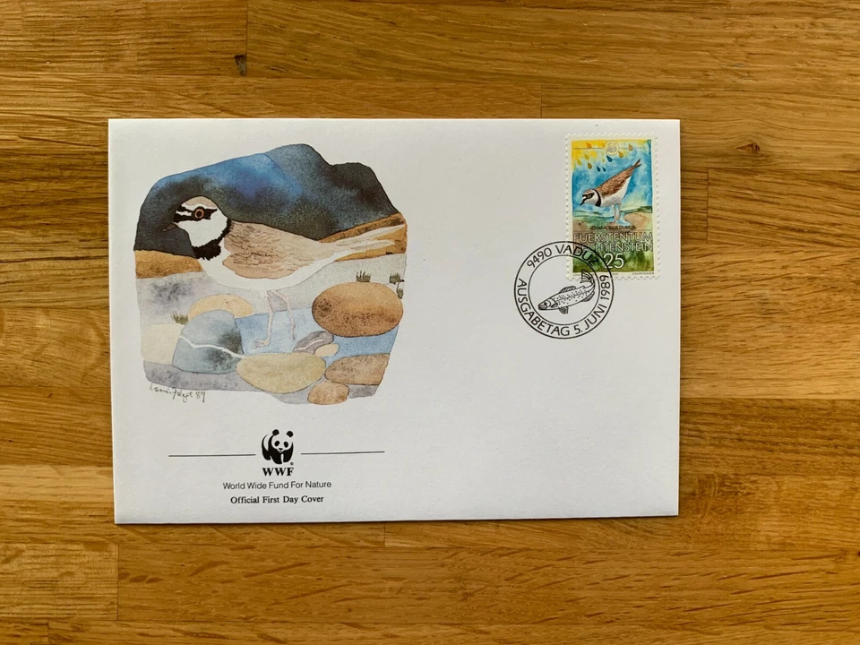 LIECHTENSTEIN 1989 FDC WWF CONSERVATION BIRD PLOVER - Image 1 of 1