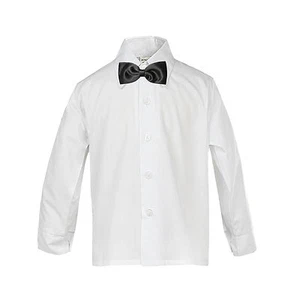 Baby Toddler Boy Teens Formal WHITE Button Dress Shirt Black or Red Bow tie S-20 - Picture 1 of 6