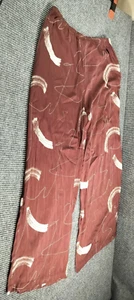 Grade&Gather Woman Lounge Flowy Pants Elastic Waist Large Brown/White Elegant - Picture 1 of 11