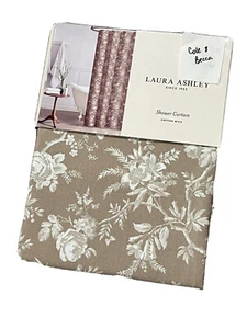 Laura Ashley Fabric Shower Curtain, Tan Brown Toile Floral Cotton Blend New - Picture 1 of 7